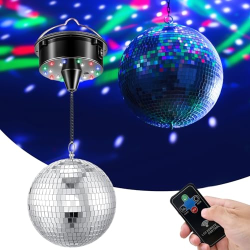 Discokula spegelboll, 15 cm, roterande discokula, discoljus, festljus, motorlampor med fjärrkontroll för fester (fast varvtal)
