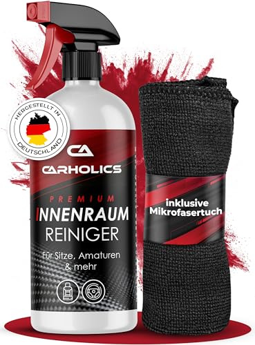 CARHOLICS Auto Innenraum Reiniger Set (500ml) inkl. Mikrofasertuch Made in Germany - Cockpit Reiniger Innenraumreiniger für Kunststoff, Polsterreiniger Cockpitpflege Auto auto reinigungsset innenraum