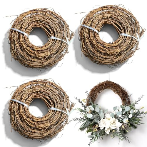 Lot de 3 couronnes de vigne : 4,5 m - Couronne en osier à faire soi-même - Branches de vigne naturelles - Couronne de vigne, couronne naturelle pour mariage, maison, vacances, porte, décoration murale