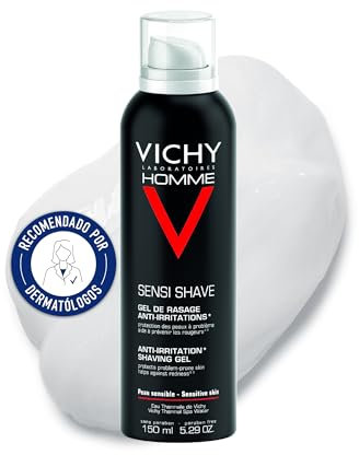 Vichy Homme Sensi Shave Rasiergel, Für eine glatte, nicht reizende Rasur, Feuchtigkeitsspendend, Gegen Hautirritationen und Rötungen nach der Rasur, 150 ml