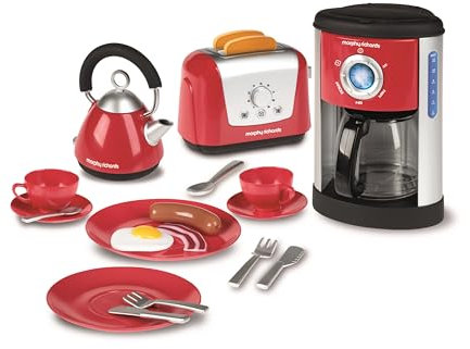 Casdon Morphy Richards Kitchen Set | Toy Kitchen Appliances For Children Aged 3+ | Includes Toaster, Coffee Maker, Kettle & More!, Red