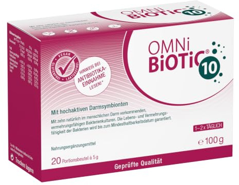 OMNi BiOTiC 10 | Antibióticos Complementar la microflora intestinal | Recomendado desde el primer día de terapia con antibióticos | Polvo | Para uso diario | Con inulina | Vegano | Sin gluten | 20