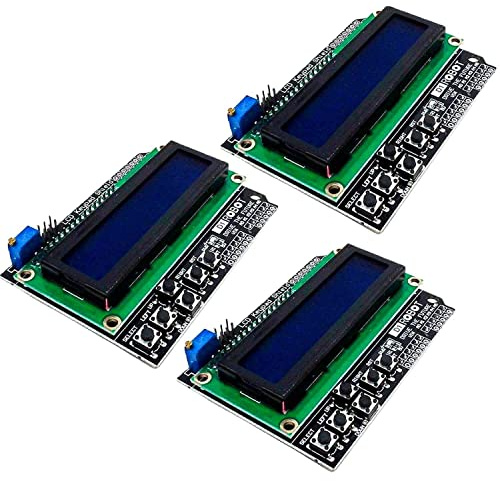 AZDelivery 3 x HD44780 LCD Keypad Shield 16x2 LCD1602 Modulo Display 2x16 Caracteres (con Fondo Azul y Caracteres Blancos) Compatible con Arduino con E-Book Incluido!