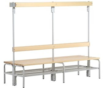 Sypro | Umkleidebank mit Hakenleisten | beidseitig | 12 Haken | 2000 mm | lichtgrau | Schuhrost