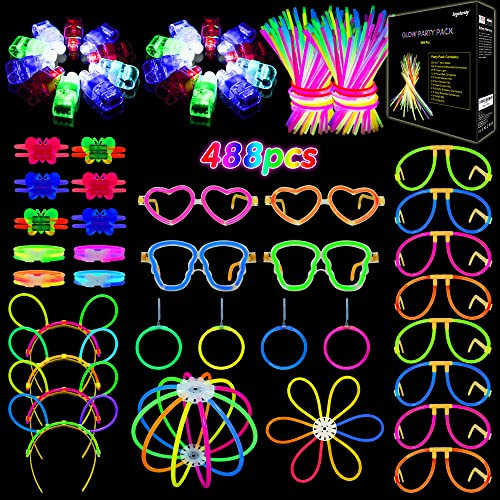 Segotendy 488PCS Knicklichter Party Set,Leuchtstäbe mit 20 Fingerlampe, Neon Brille Haarreif Ohrring Ball, Glow Sticks für Geburtstagsdeko Halloween Deko Weihnachten Silvester Deko 2025 Feuerwerk