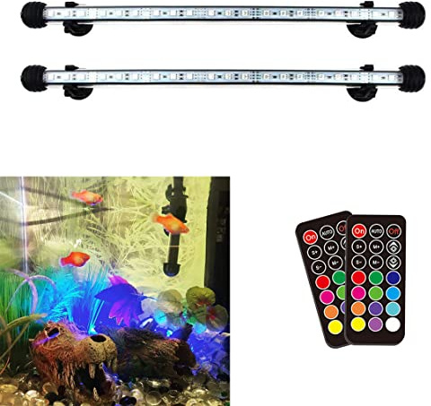 COVOART LED Aquarium Light, 2 Pack 15 inches Fish Tank Light RGB Color Underwater Light Submersible Crystal Glass Lights, 42 LED Beads, Brightness Adjustable Memory Function, LED Light bar Stick