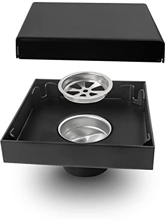 10cm×10cm Siphon de Sol en Acier Inoxydable, MYLERCT Siphon Sol Carré Noir, Design Invisible, Orifice D'évacuation de 40 mm de Diamètre, Anti Insectes et Odeurs, pour L'évacuation Intérieure