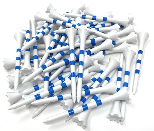 NorthPointe 3 ¼” Golf Tees Plastic – White/Blue Stripes - 100 Plastic Golf Tees in Bulk (100, 3 1/4)