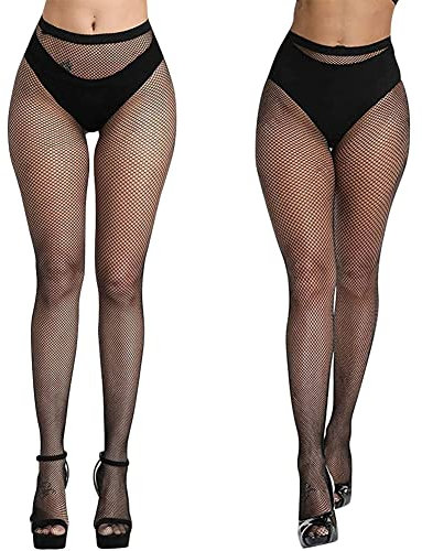 Aomig Netzstrumpfhose Schwarz, 2pcs Fishnet Stockings Strümpfe, Elastisch Hohe Taille Schenkelhohe Strümpfe Strumpfhosen, Mode Strumpfhosen Netzstrümpfe für Damen Alltagskleidung(kleines netz)