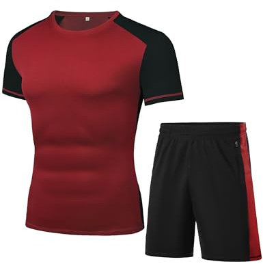 Wayleb Completo Sportivo Uomo Estivo - Tuta da Fitness Con Maniche Corte e Pantaloncini - Tuta da Ginnastica per Jogging, S-XXL