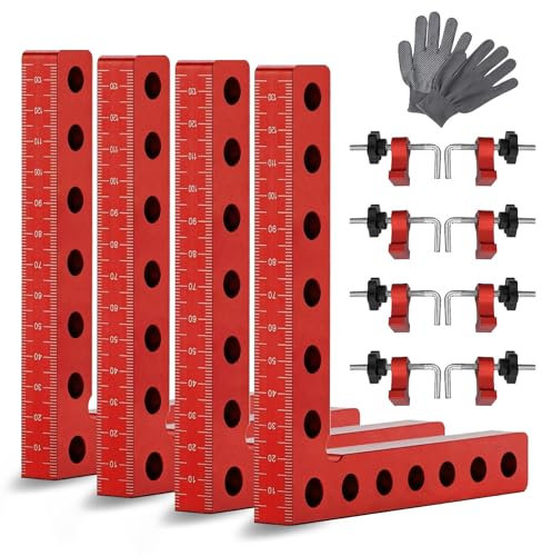 Ángulo Recto 90 Grados, 140mm Abrazadera de Ángulo Recto 13 Agujeros Abrazadera de Ángulo en L-Forma con 4 Ángulos de Aleación y 8 Clips de Montaje para Montaje de Muebles de Carpintería