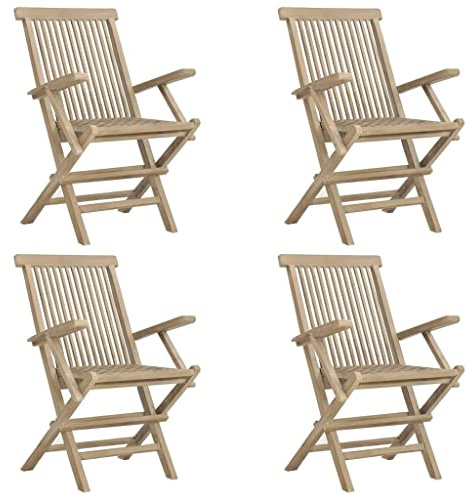 vidaXL Gartenstühle 4 STK., Gartenstuhl Klappbar Lattenrost-Design, Klappstuhl Holzstuhl mit Armlehnen, Gartensessel Stuhl, Grau Massivholz Teak
