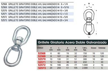 Grillete giratorio doble avl galvanizado m- 8 5-16 (caja 25 unidades)