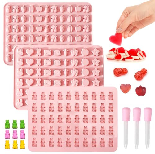 3 Pièces Silicone Ours en Gomme Animaux Coeur Sans Bpa avec 3 Burette, Tapis de Cuisson à La Silice 15 Modèles, Moule Silicone Coeur Lapin Petit pour Chocolat, Biscuits, Fondant