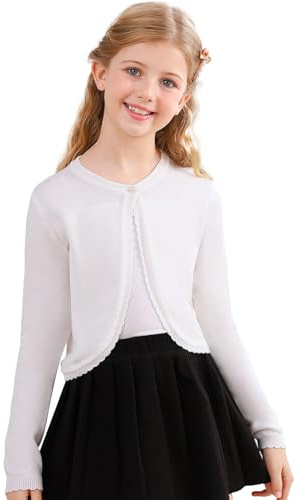 Soudittur Cárdigan Bolero de Algodón para Niña, Manga Larga y Cuello Redondo Chaqueta de Punto, para Ceremonias, Fiestas y Uso Diario