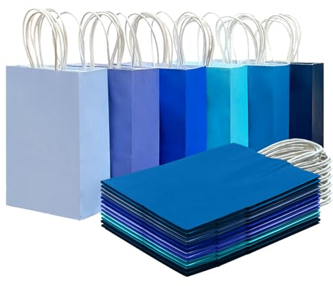 Gcardist 30PCS Sacchetto Regalo Medio 20x12x27CM con Manici, Sacchetti Regalo in Bulk, 6 Diverse Borse Blu, Riutilizzabili (8x5x11 Pollici, Taglia Media)