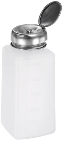 HARFINGTON Solvent Alcohol Dispenser 250ml(8.5oz) Push Down Liquid Dispenser Pump Bottle with Sealing Stainless Steel Lid for Acetone Cleanser Polish Remover, White