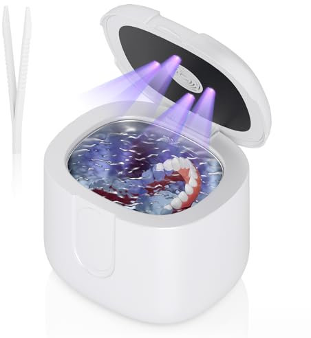 Ultrasonic Cleaner, 45kHz Ultrasonic Retainer Cleaner with 4 Timekeeping Modes, UV Ultrasonic Retainer Cleaner Machine with UV for Dentures, Retainer, Mouth Guard, Aligner, Whitening Trays
