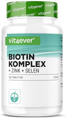 vit4ever Biotin Komplex + Selen + Zink für Haut, Haare & Nägel - 365 Tabletten - Ohne unerwünschte Zusätze -Hochdosiert - Vegan