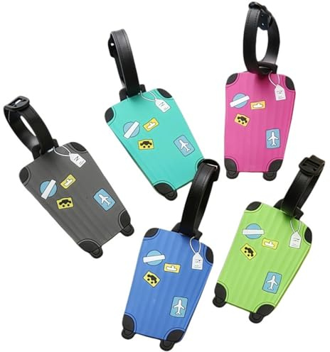 COZERI 5 Pièces Étiquette Bagage, etiquette valise voyage avion,avec Carte d'Information, Silicone, Valises et Sacs à Dos, Facile à Identifier et Prévenir la Perte