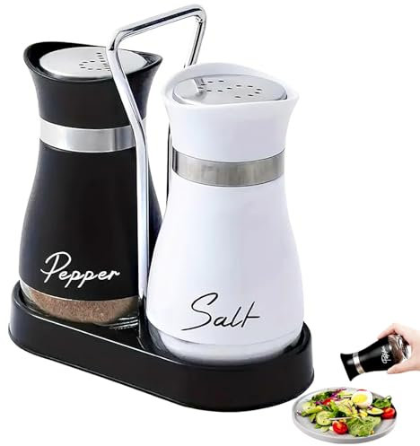 UQMIQURA Salz und Pfefferstreuer Set mit Halter, 120ml Glasboden Salzstreuer Klein, Gewürzstreuer mit Edelstahl Deckel, Gewürzstreuer Küchenzubehör für Haus, Küche, Restaurant, Esstisch