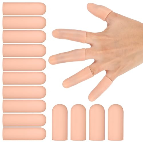 Larrel Silicone Finger Protectors, 14 PCS Gel Finger Cots Cap Protector Sleeves Fingertip Bandages for Hand Cracking Wound Hand Eczema Blister Protection(Skin color)
