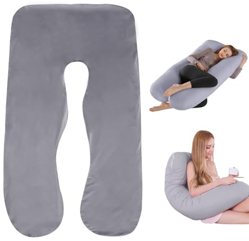 GOEDCH U FöRmiges - Funda de almohada para embarazo, cojín de algodón para dormir de lado, funda de almohada extraíble, funda de repuesto para adultos, almohada en forma de U, lavable a máquina