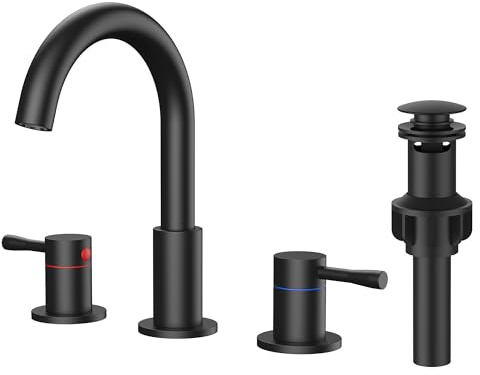 FORIOUS Bathroom Faucet 3 Hole, 360° Swivel 8 Inch Sink Faucet Matte Black
