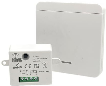 Interruptor Luces Inalambrico Kit con Transmisor y Controlador de Receptor 10A 220V 433Mhz Interruptor Wifi de Luz Conmutador Inalámbrico Alcance Radio de 50-200 m para Lámpara de Hasta 1500W