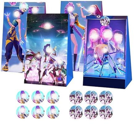 24 PCS Party Bags And Party Decorations, 12 Candy Bags With 12 Round Labels, Themed Party Supplies For Anime Fans And Celebrations