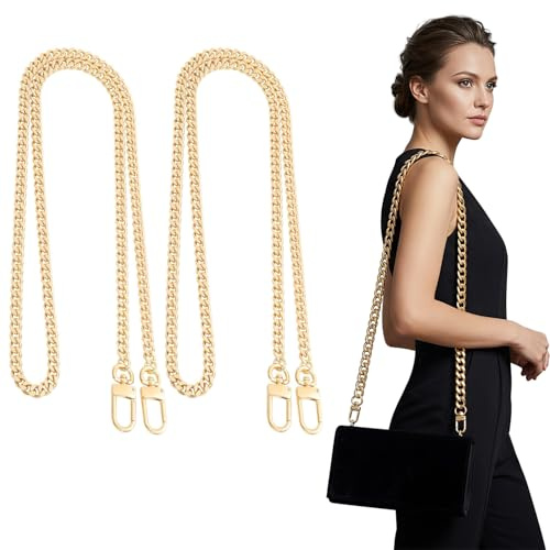 KIMHOME 2 cadenas de bolsa de 120 cm, correa de hombro de metal para bolsos, bolsos y proyectos de manualidades (dorado)