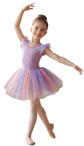 Freebily Flickor Klassisk Dansklänning Tutu Ballerina Ballettklänning, Lila, 5-6 anni