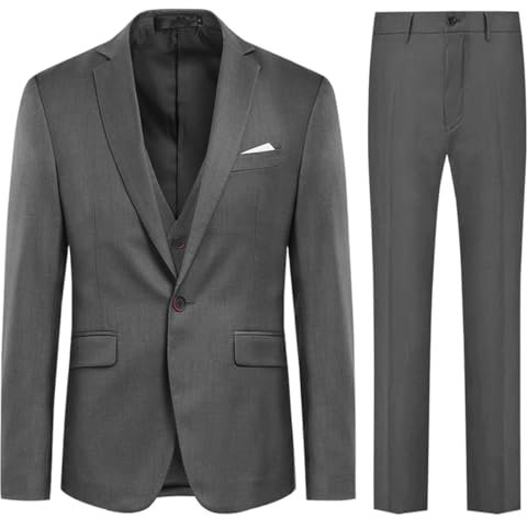 Allthemen Herren Anzug Slim Fit 3 Teilig Herrenanzug Modern Anzüge für Business Hochzeit Grau XL