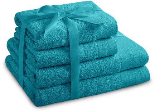 AmeliaHome Handtuch Set Türkis 2 Handtücher 50x100 cm und 2 Duschtücher 70x140 cm 100% Baumwolle Qualität Saugfähig Amari