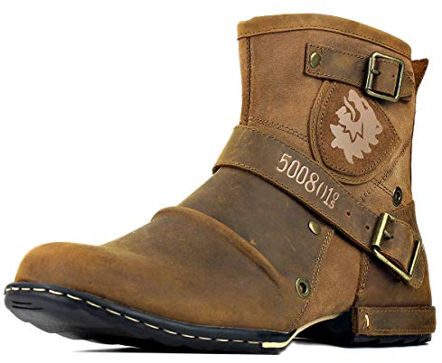 Herr Stövlar Chukka Motorcykel Boots för Män Vandring Combat Ankel Biker Dragkedja Mode Känga Svart Brun OS-5008-1-B-11