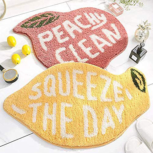 2 Stück Badematte rutschfest Cartoon-Zitrone Pfirsich Plüsch für Badezimmer, Dusche, Teppich, wasserabsorbierend, maschinenwaschbar, wasserabsorbierende Matte für Wohnzimmer, Schlafzimmer