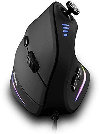 zelotes Ratón Gaming Vertical con Joystick,10000 dpi,11 Botones Programable,RGB,Ratón Ergonómico Vertical con Cable Óptico USB,para Portátil,PC,Negro
