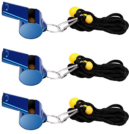 Savita 3pcs Sifflets en Acier Inoxydable, Super Fort Sifflet Métal Sifflet de Sport avec Cordon pour Activités de Plein Air Cours d'Éducation Physique Entraîneurs Arbitres Urgence Survie (Bleu)