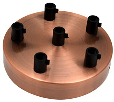 LEDSone Rosone da soffitto a 6 uscite, colore rame, perfetto per cavo flessibile in tessuto, 120 mm, piastra di montaggio in metallo con accessori per lampada da soffitto e da parete (6 uscite)