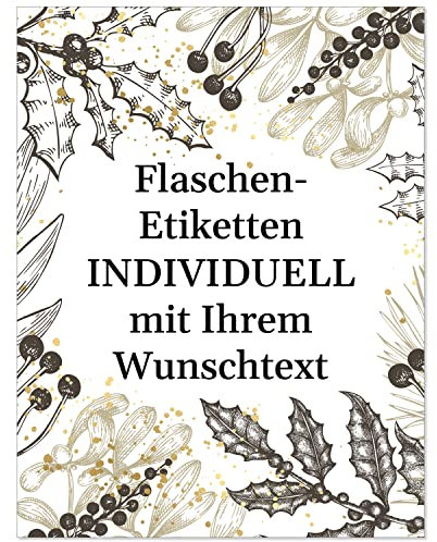 8 Flaschenetiketten selbstklebend mit Text personalisiert - Weihnachten Etikett Vintage Motiv - weihnachtliche Flaschen Aufkleber