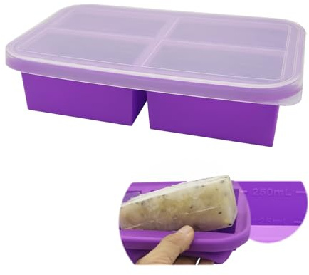 Vassoio di congelamento Soup, grandi stampi per cubetti di ghiaccio con coperchio, contenitori per congelamento in silicone, contenitori per zuppa per congelare la zuppa, porzioni da 300 ml (Purple)