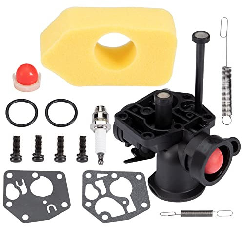 FanPaYY Kit carburatore per tosaerba Briggs and Stratton con filtro aria, viti, molla di regolazione, membrana, pompa carburante, candela # 499809 498809A 494406