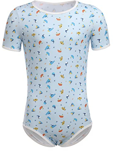 IBAKOM Men's Cute Print Pyjamas Bodysuit Leotard Top Short Sleeve Romper Pjs Nightwear Sleepwear