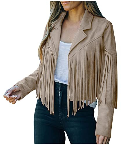 Mocka jacka för kvinnor kort sommarjacka lätt stora storlekar damjackor sommar övergångsjacka långärmad elegant mocka jacka med fransar blazer läderjacka bikerjacka kort jacka bomberjacka