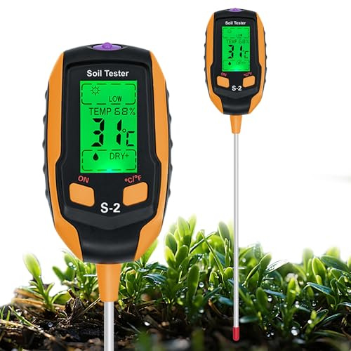 Jordmätare 5 i 1, Digital termometer för växter med temperatur/markfuktighet/pH/Miljöfuktighet/Solljusintensitet/LCD-skärm för trädgårdsarbete, jordbruk och utomhus
