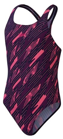 Speedo Mädchen Hyperboom Allover Medalist Badeanzug | Chlorbeständig | Schnelltrocknend Badeanzug, True Navy/Electric Pink, 11-12
