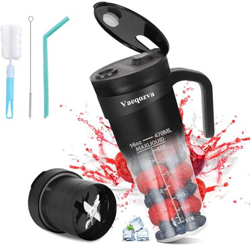 Vaeqozva Portable Blender for Shakes and Smoothies, 470ml Personal Size Mini Blender Usb Rechargeable Smoothie Maker for Travel Sports Office, Black