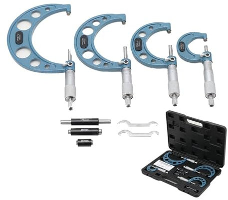 ECUTEE Set Micrometro Esterno 4 Pezzi Micrometro Esterno Professionale Premium Precision Machinist Tool Set 0-25 mm, 25-50 mm, 50-75 mm, 75-100 mm, 0.01mm Alta Precisione per Misurazione Esterna