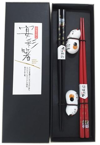AIYONG Set di Bacchette per Sushi, Simpatico Porta Bacchette per Gatti Fortunati 2 Gatti, Set Regalo di Bacchette Cinesi Giapponesi Premium, Stile Classico Riutilizzabile Bacchette Sushi