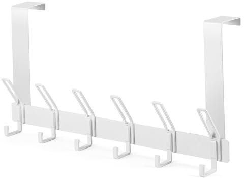 Over Door Hooks, 6 Hooks Over Doors Hanger 1 Pack Heavy Duty Coat Hooks with Rust Resistant Door Hook Coat Rack for Towels Jackets Purses Bags Clothes Robes (White)